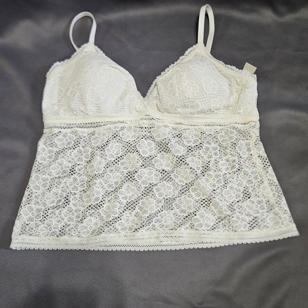 Aerie Real Good Cream Floral Lace Camisole Bralette Top‎ XXL Coachella